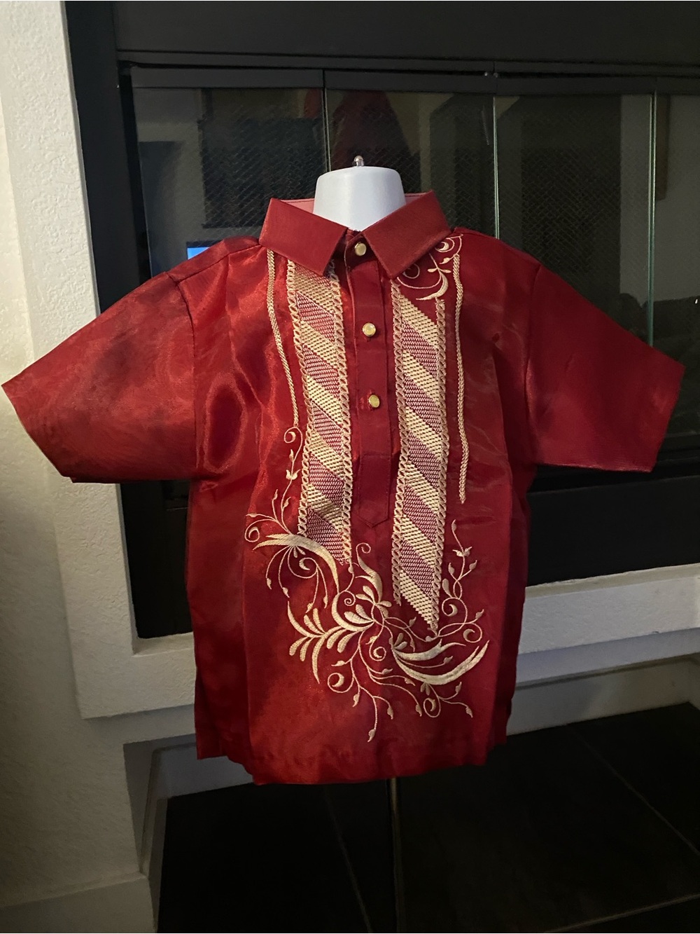 Red Embroidered Boys' Dress Shirt - Barong Tagalog Kids Shirts & Tops